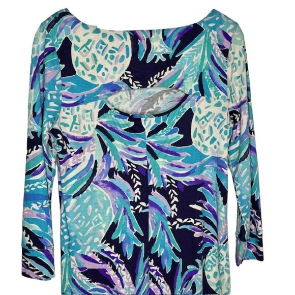 Lilly Pulitzer Hollee Dress Bright Navy Alotta Colada - Aqua/Navy/Purple - M - Picture 7 of 11